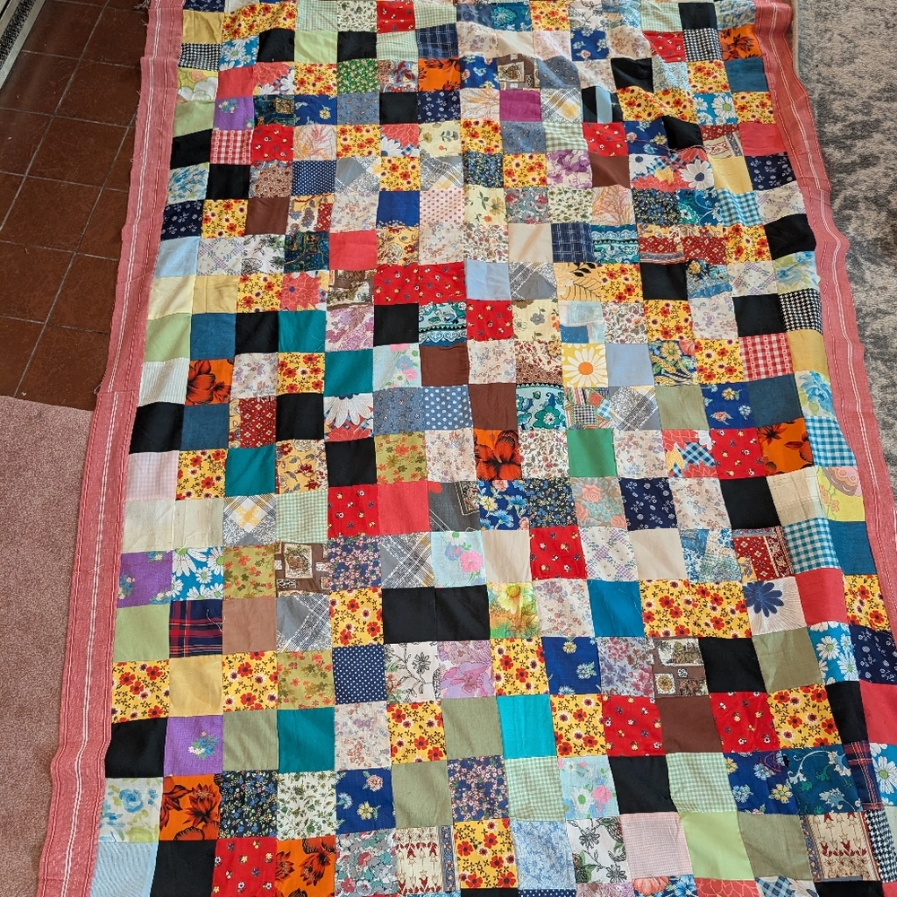 Patchwork Quilt Top with Multicolor Design